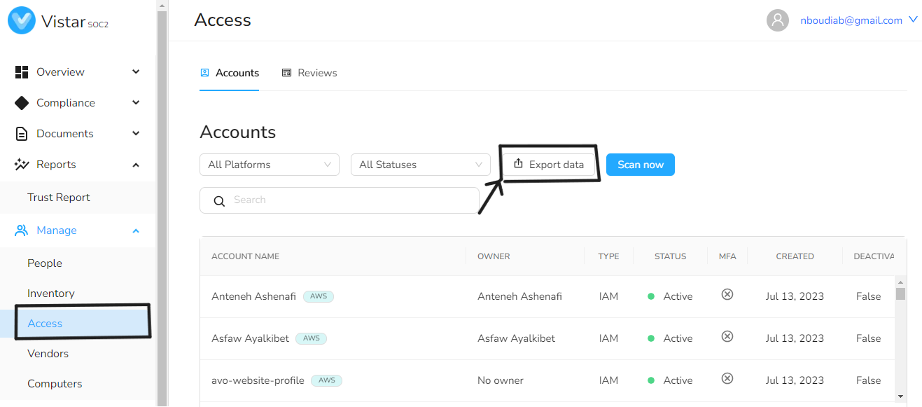 Export Access Data